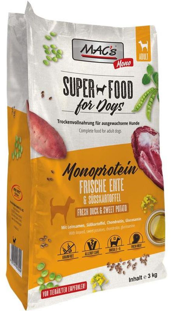 MAC's Dog Hundefutter Mono Ente Trockenfutter 3kg getreidefrei glutenfrei