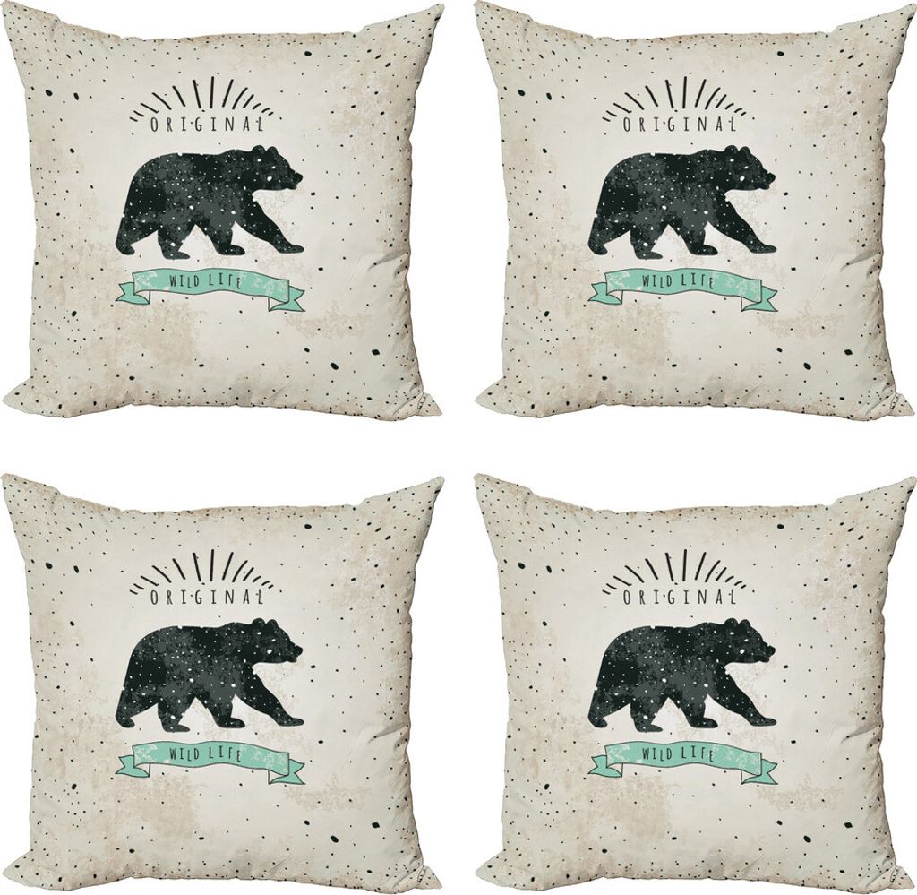 ABAKUHAUS Bär Kissenbezug Set (4 Stück), Vintage Wildlife, Moderner Doppelseitiger Digitaldruck, 60 cm x 60 cm, Mint Green Black Tan