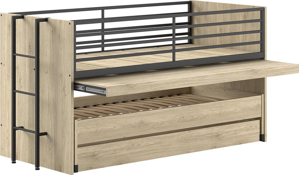 Hochbett >Sam< in Eiche Melamin Nachbildung - 219x219x116,6x98 (LxBxHxT)