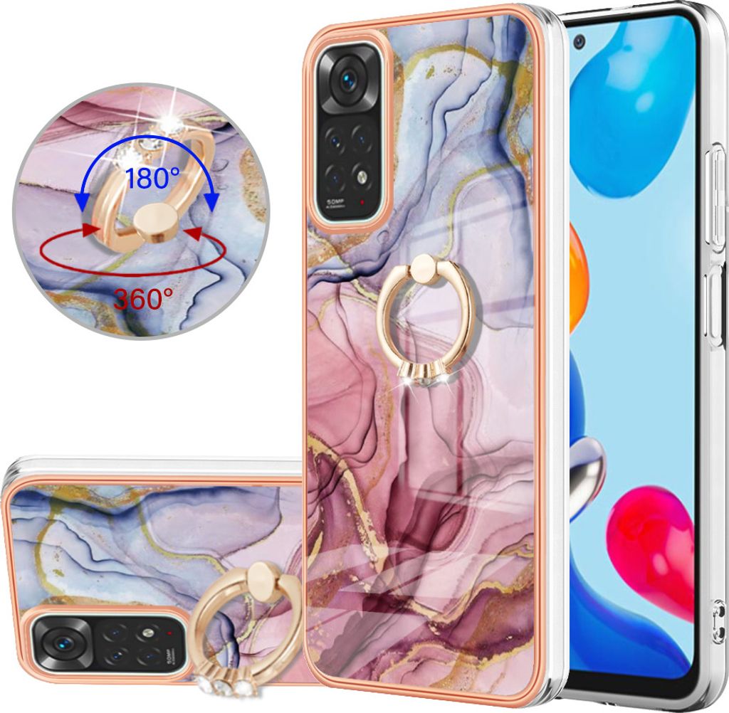 Redmi Note 11 4G Hülle, Muster TPU Silikon Stoßdämpfer Bumper Schutzhülle mit Ring Ständer für Xiaomi Redmi Note 11S / Note 11 4G Rosa