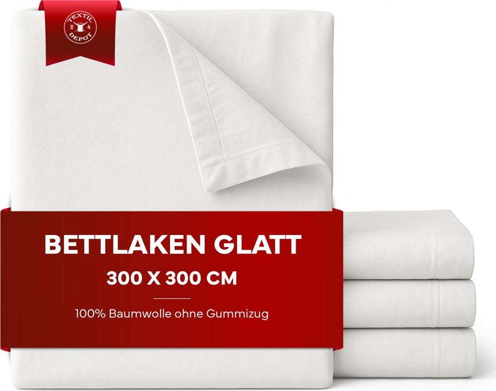 Bettlaken glatt weiß in verschiedenen Größen 100% Baumwolle 300 x 300 cm