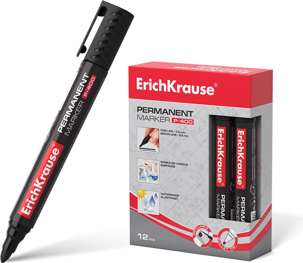 Permanent Marker P-400 wasserfest 0,8 - 2,2mm schwarz 12 Stück