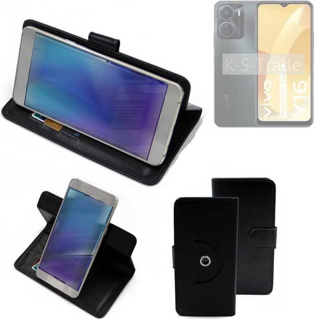 K-S-Trade Case Schutzhülle Handyhülle kompatibel mit Vivo Y16 Flipcase Smartphone Cover Handy Schutz Tasche Klapphülle Walletcase schwarz (1x)
