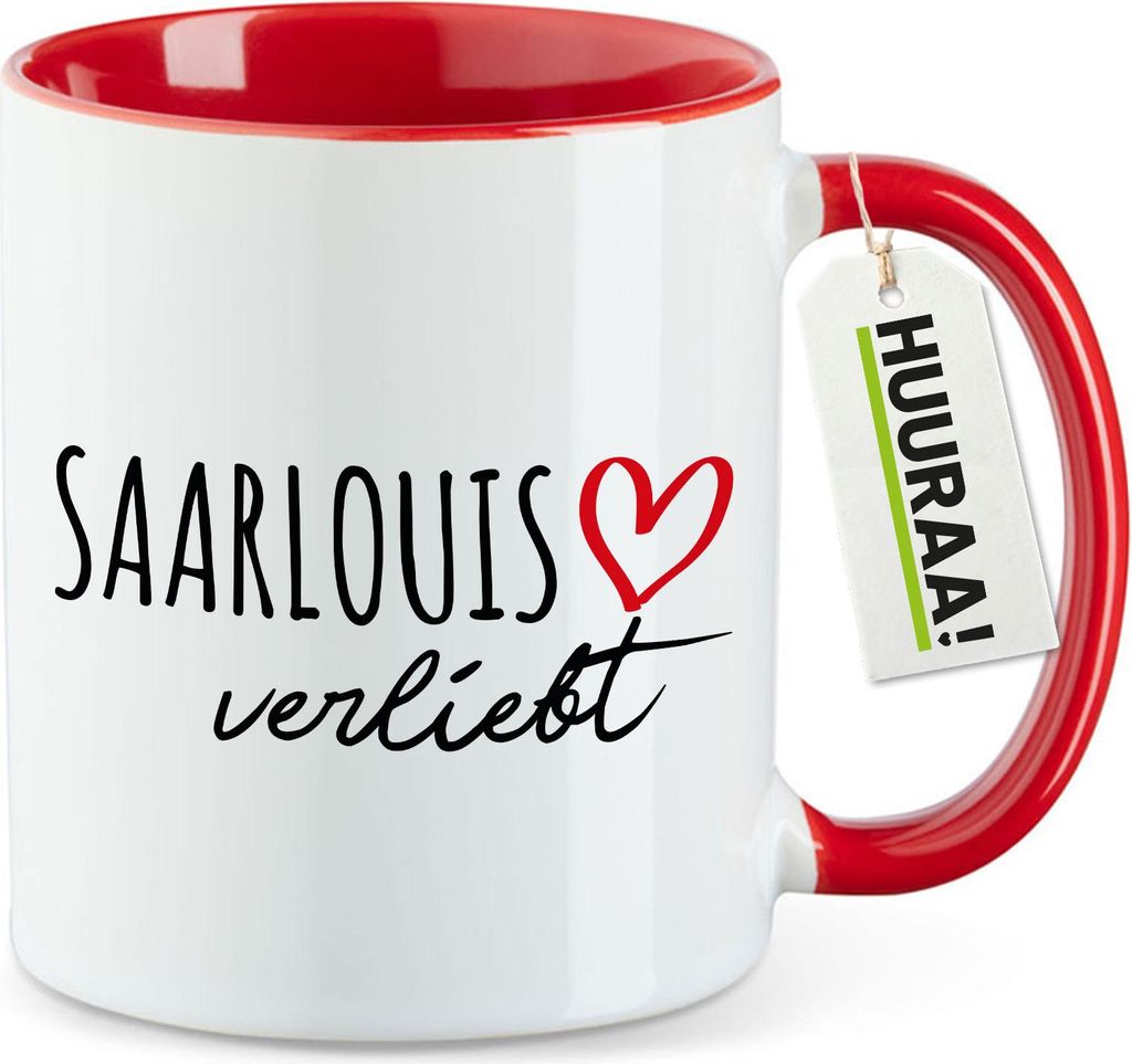 Huuraa Kaffeetasse Saarlouis verliebt 330ml Rot Keramik Kaffeebecher Geschenkidee