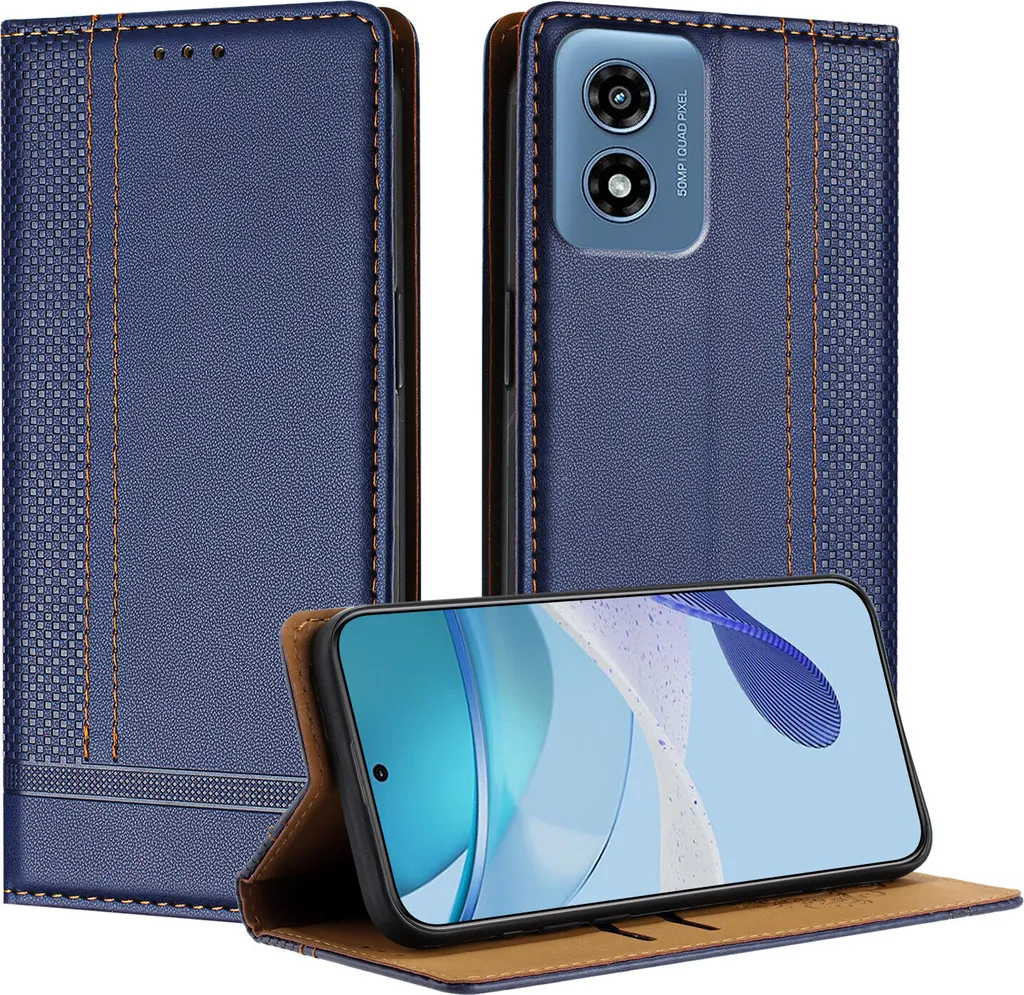 Cover Retro Motorola Moto G Play 5G 2024 Pelle Blu Effetto Vintage