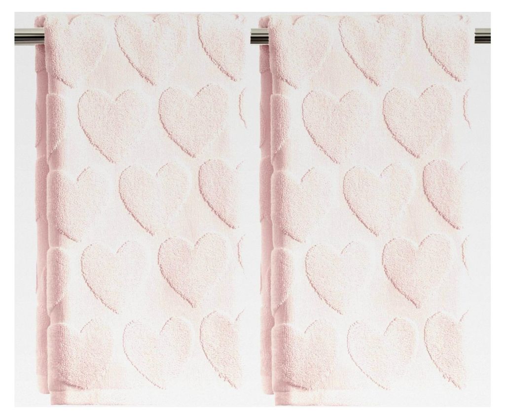 2er Set Rosa 3D Herz Jacquard 100% Baumwolle Handtücher, 35x75 cm Weich Saugfähig Badezimmer Dekoration
