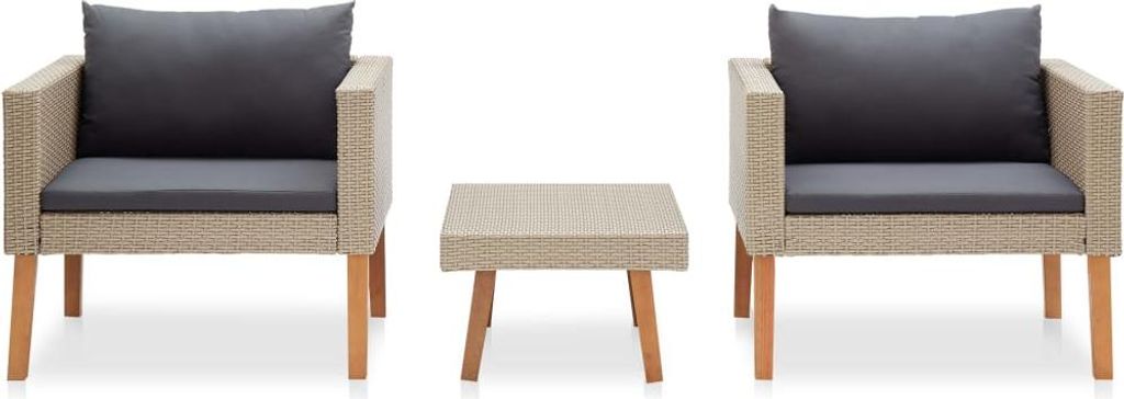 vidaXL 3-tlg. Garten-Lounge-Set mit Auflagen Poly Rattan Produktbild 