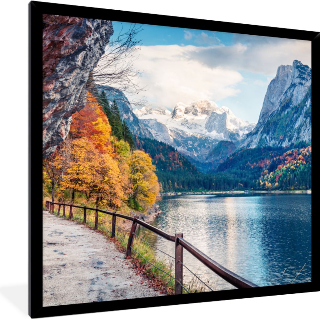 MuchoWow Gerahmtes Poster Berge - See - Weg - Natur - Wasser 40x40 cm - Poster mit Schwarzem Bilderrahmen Wandposter Rahmen Foto Bilder - Mit Rah...