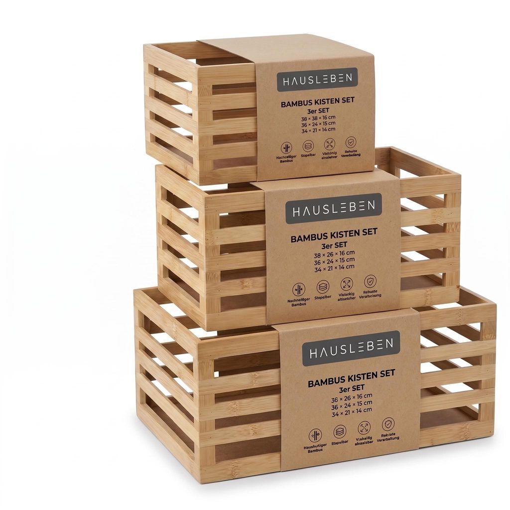 Ensemble de 3 boîtes en bambou | Boîtes en bois durables Image du produit  Image générée par une IA
