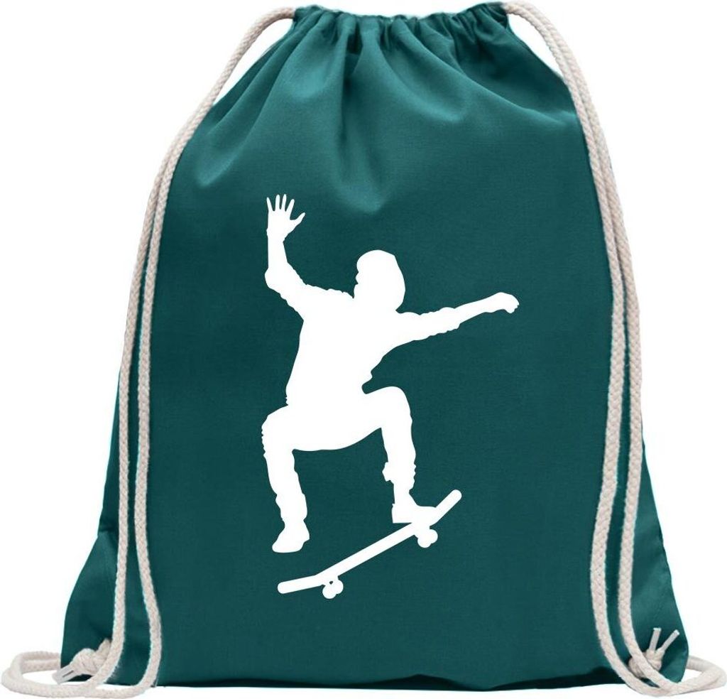 Kiwistar - Turnbeutel - petrol - Skateboard Skaten Figur - Fun Rucksack Sport Beutel Gymsack Baumwolle mit Ziehgurt