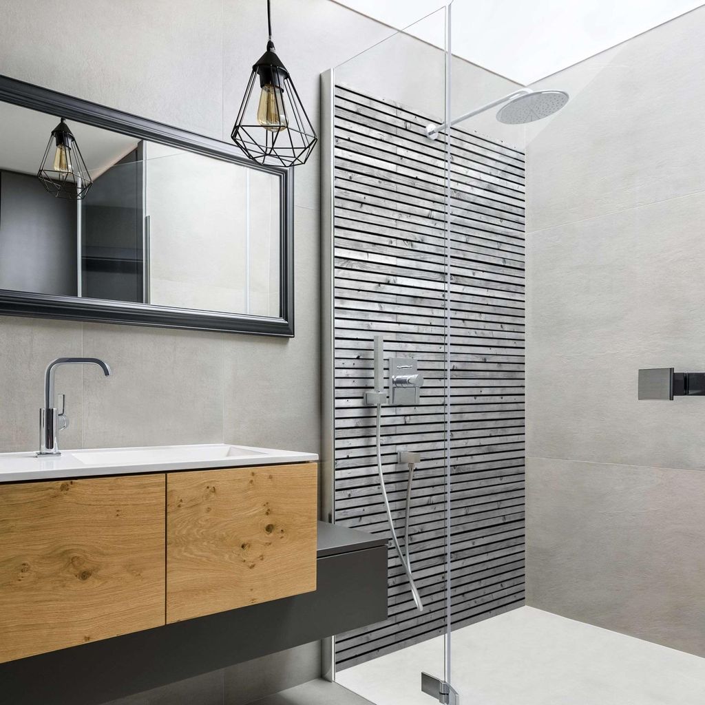 Duschrückwand mit Motiv selbstklebend - 0.35 mm Wandpaneel wasserfest Zement schwarz weiss Steinoptik Industrial Badrückwand fugenlos Smart matt ...