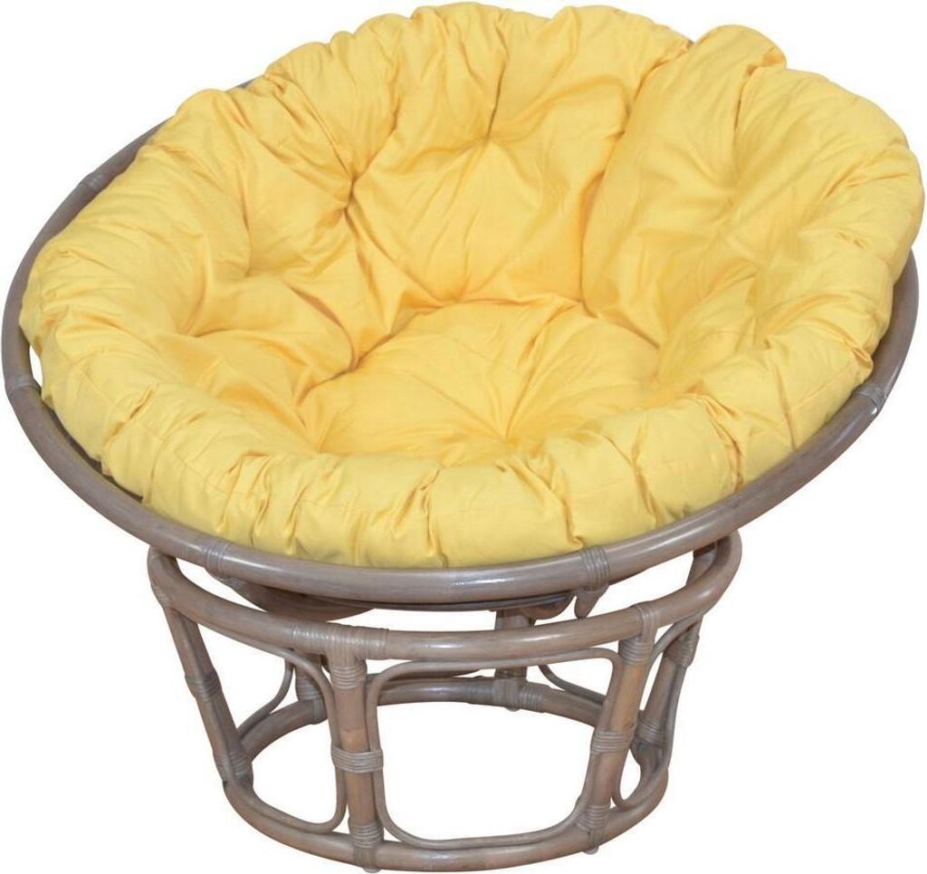 Papasansessel - Rattansessel ø 80 cm naturgrau, mit Auflage pastellgelb