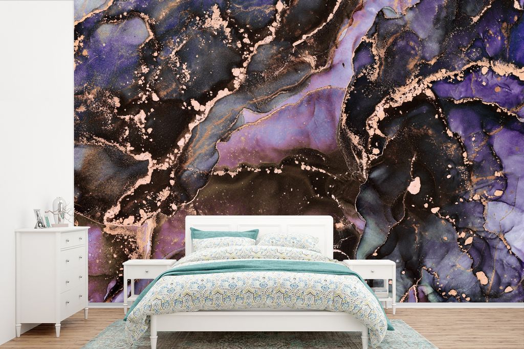 MuchoWow Fototapete für Wohnzimmer oder Schlafzimmer Wandtapete Vinyl Motivtapete Marmor - Gold - Rosa - 525x350 cm - Das Hintergrundbild