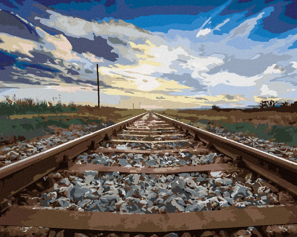 Zuty - Pittura con diamanti - BINARI E CIELO BLU, 40x50 cm, senza cornice e senza tela tesa