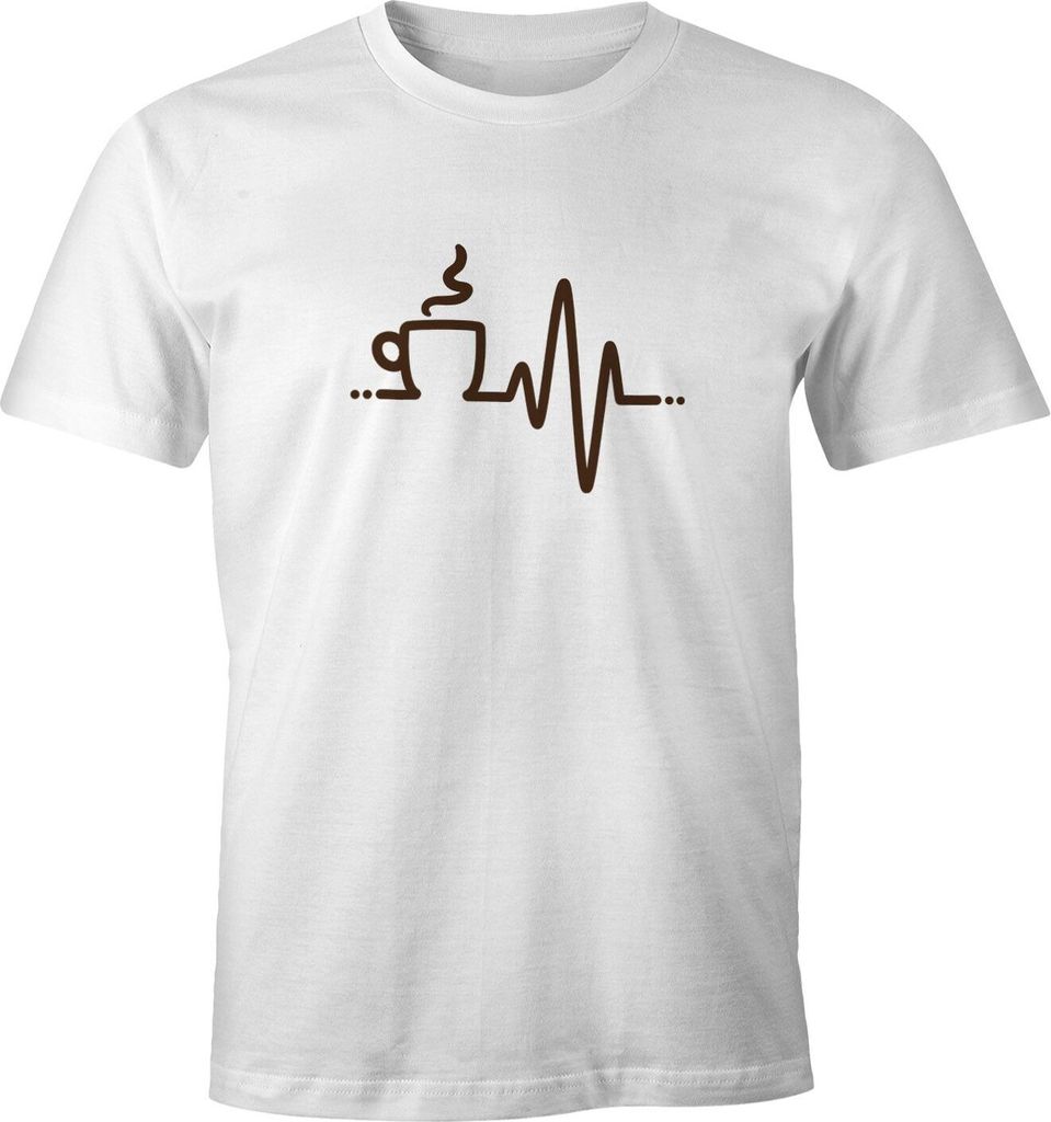 Herren T-Shirt heartbeat Kaffee Herz Frequenz Shirt Kaffetrinker Kaffeliebhaber cup of coffee Fun-Shirt Moonworks weiß 3XL