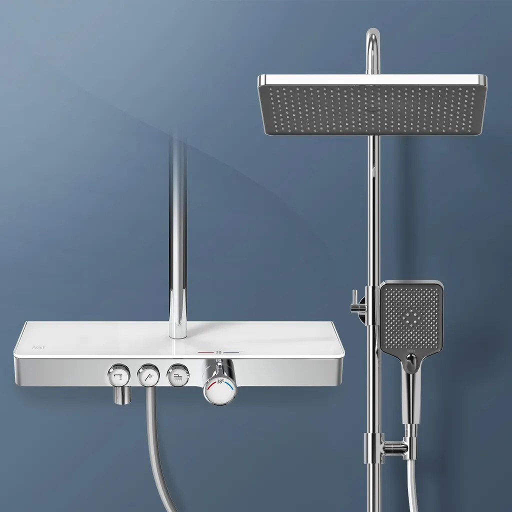 Colonne de douche thermostatique avec ciel de pluie et tablette EMKE