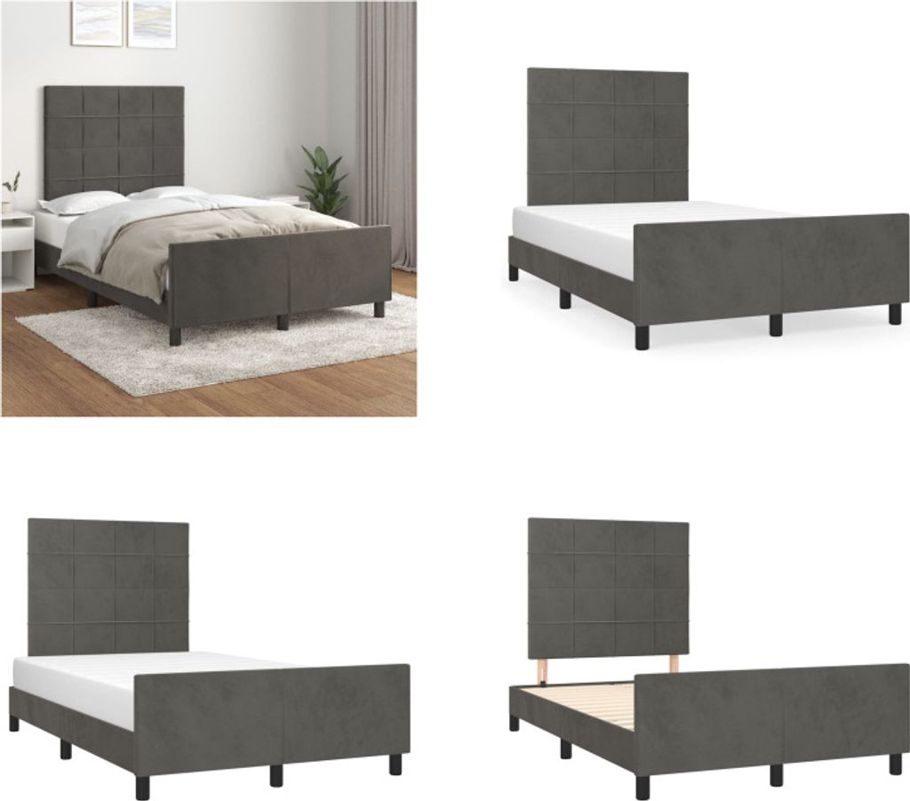 vidaXL Bettgestell mit Kopfteil Dunkelgrau 120x200 cm Samt - Bettgestell Mit Kopfteil - Bettgestelle Mit Kopfteile - Bettgestell - Bett Mit Kopfteil