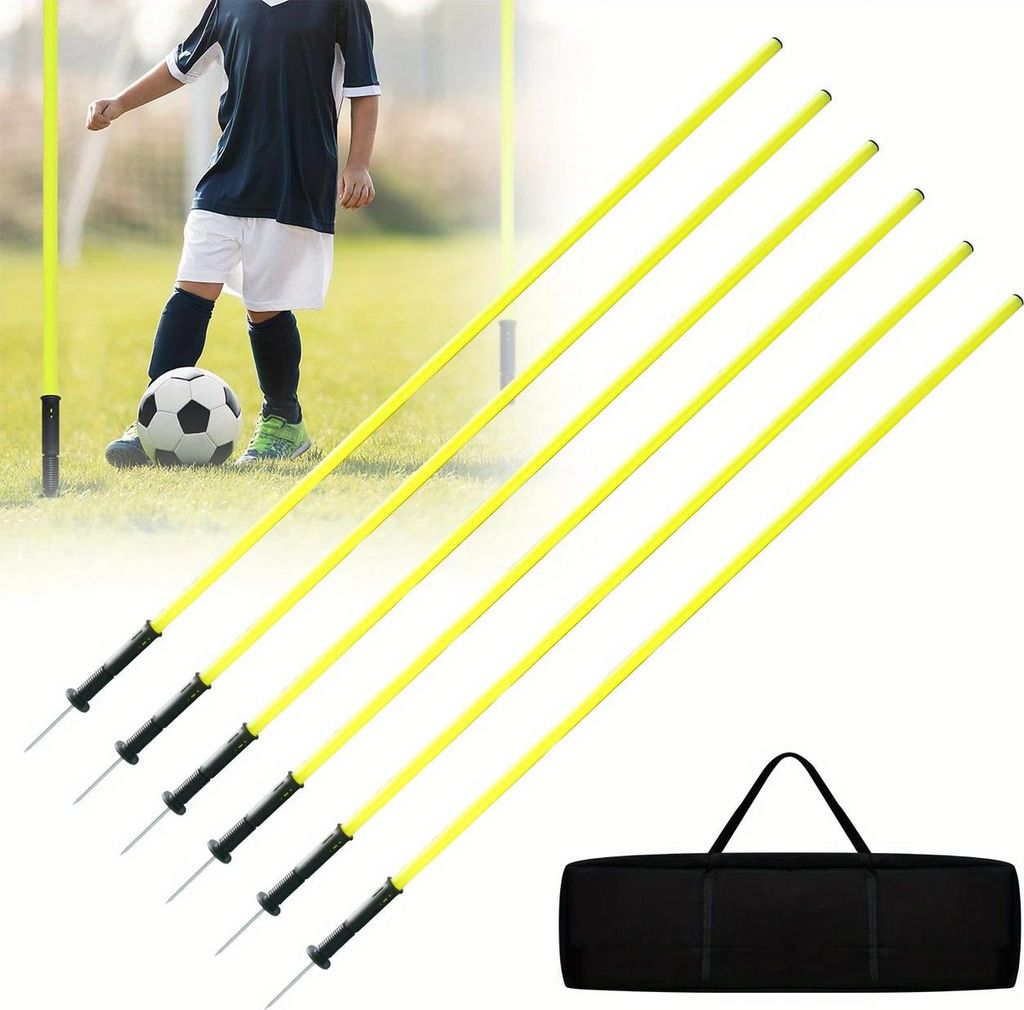 Slalomstangen, 6er Set Trainingsstangen, Fussball Sprunghafte, Agilität Stangen Set, Hürdenstangen mit Tragetasche, für Agility, Koordinationstr...
