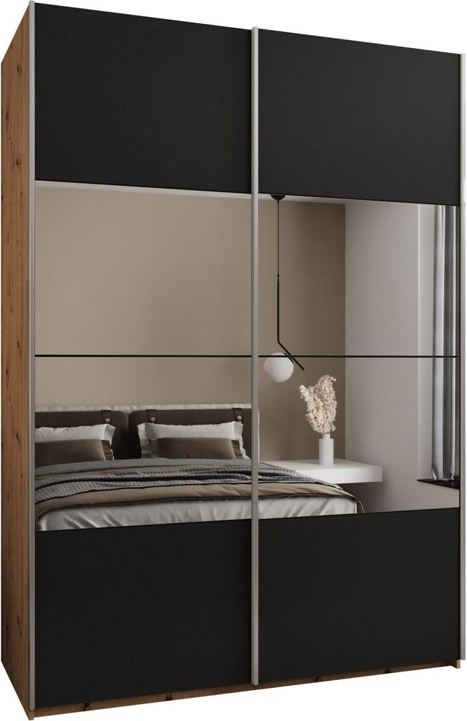MEBLE KRYSPOL LUX 4 Schrank - 245,5x170x64cm - Artisan, Schwarz, Silber