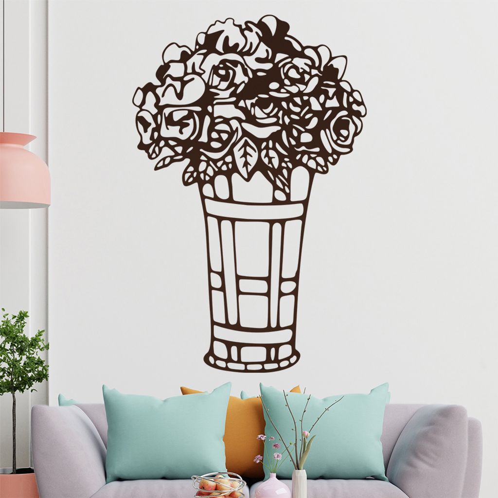 Rosen - Vase - Blumenstrauß Wandtattoo in 6 Größen - Wandaufkleber Wall Sticker - Dekoration, Küche, Wohnzimmer, Schlafzimmer, Badezimmer