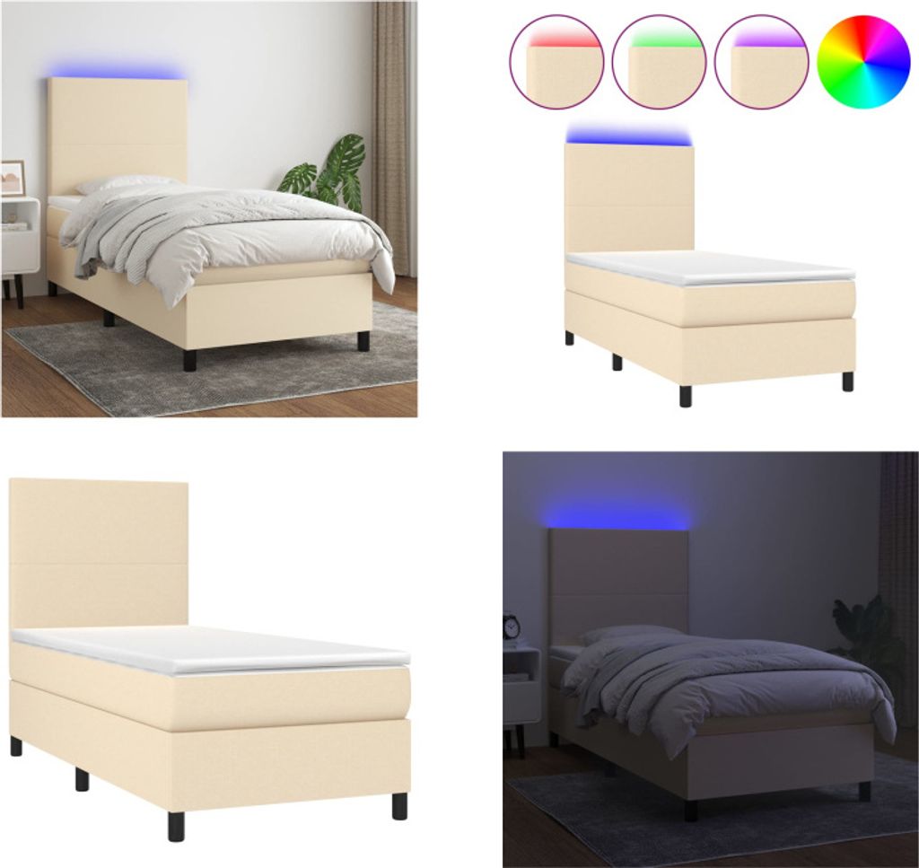 vidaXL Boxspringbett mit Matratze & LED Creme 100x200 cm Stoff - Boxspringbett - Boxspringbetten - Bett - Schlafzimmermöbel