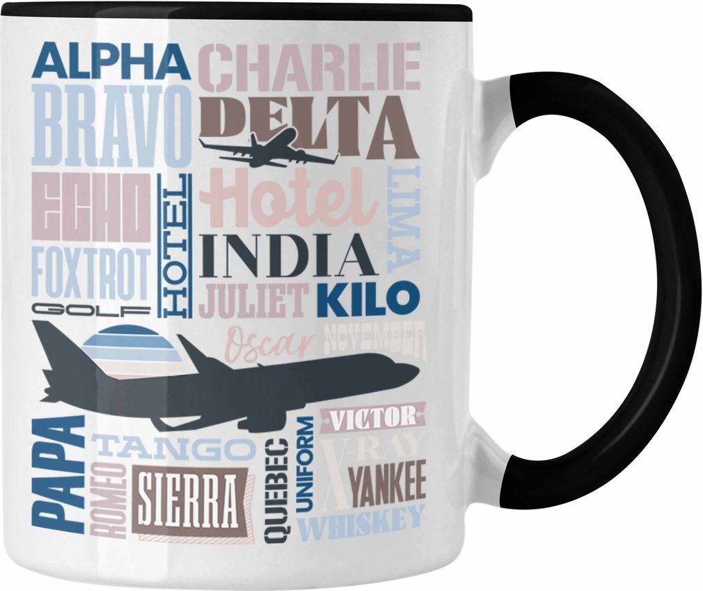 Trendation - Pilot ABC Alphabet Tasse Geschenk Beruf Flugzeug (Schwarz)