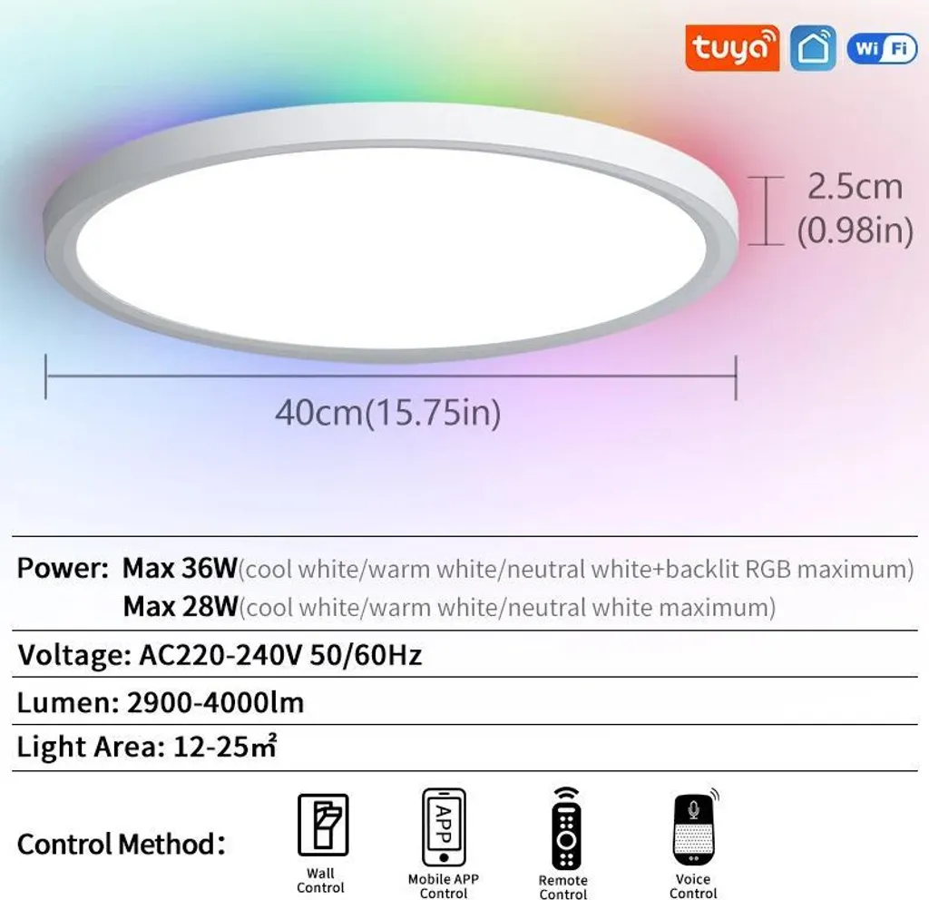 Plafonnier Connecté 40cm pour Ambiance Personnalisée et Lumière Variable