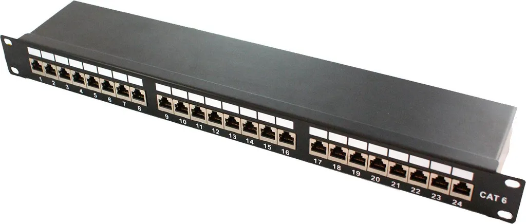 Panneau de brassage 19 pouces 24 ports RJ45 Cat6 Blindé FTP Noir
