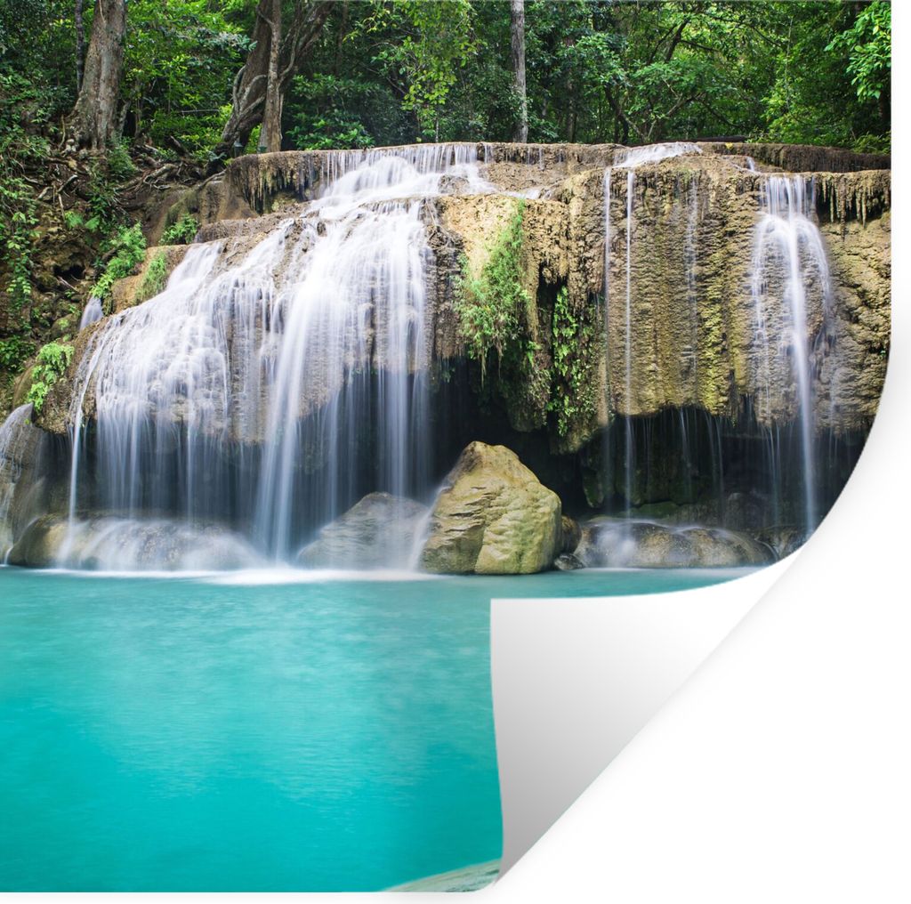 MuchoWow Wandtattoo Wandsticker Wandaufkleber Wasser - Wasserfall - Bäume 100x100 cm Selbstklebend und Repositionierbar - Wierderverwendbar - Se...