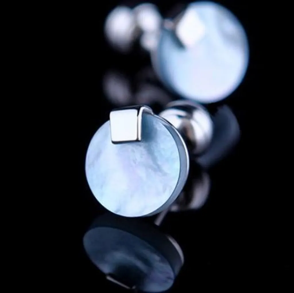 Boutons de manchette en nacre véritable style Flat Disc pour chemises