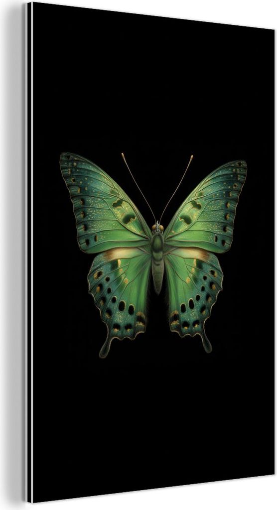 MuchoWow Wanddekoration Metall Metallbild Wandkunst 80x120 cm Schmetterling - Grün - Tiefe MuchoWow Aluminium Gemälde - Bilder