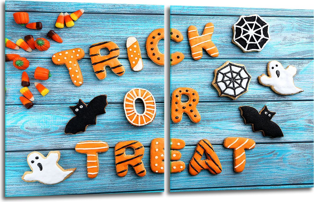 Herdabdeckplatten 2x40x52 Glaskeramikfeld 2-Teilig Glas Spritzschutz Halloween