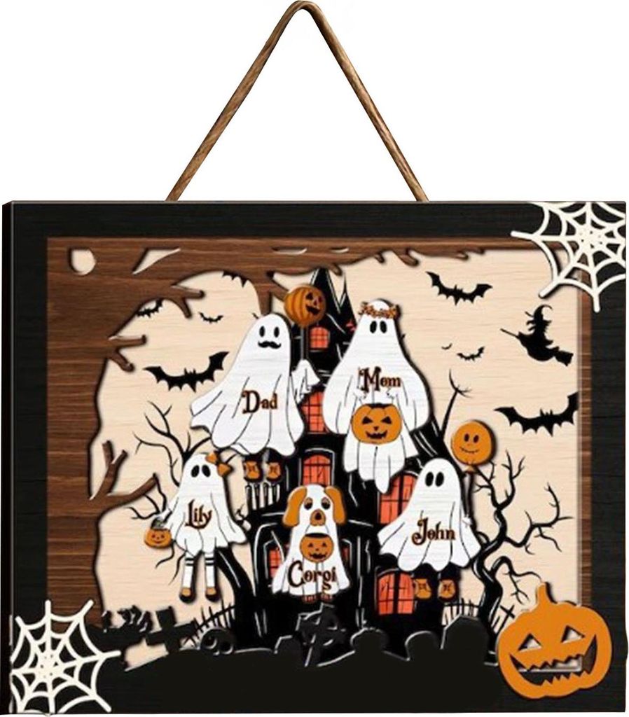Halloween-Geister-Familienschild, Holz-Geister-Bilderrahmen, Tischdekoration für Halloween, Bauernhaus-Regal, Schreibtisch, Heimdekoration