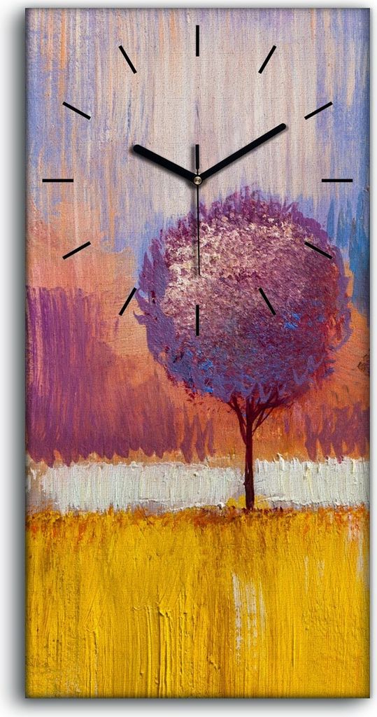 Wandbild Leinwand Bilder mit Uhr 30x60 Natur Landschaft Malerei Roter Baum - schwarze Hände