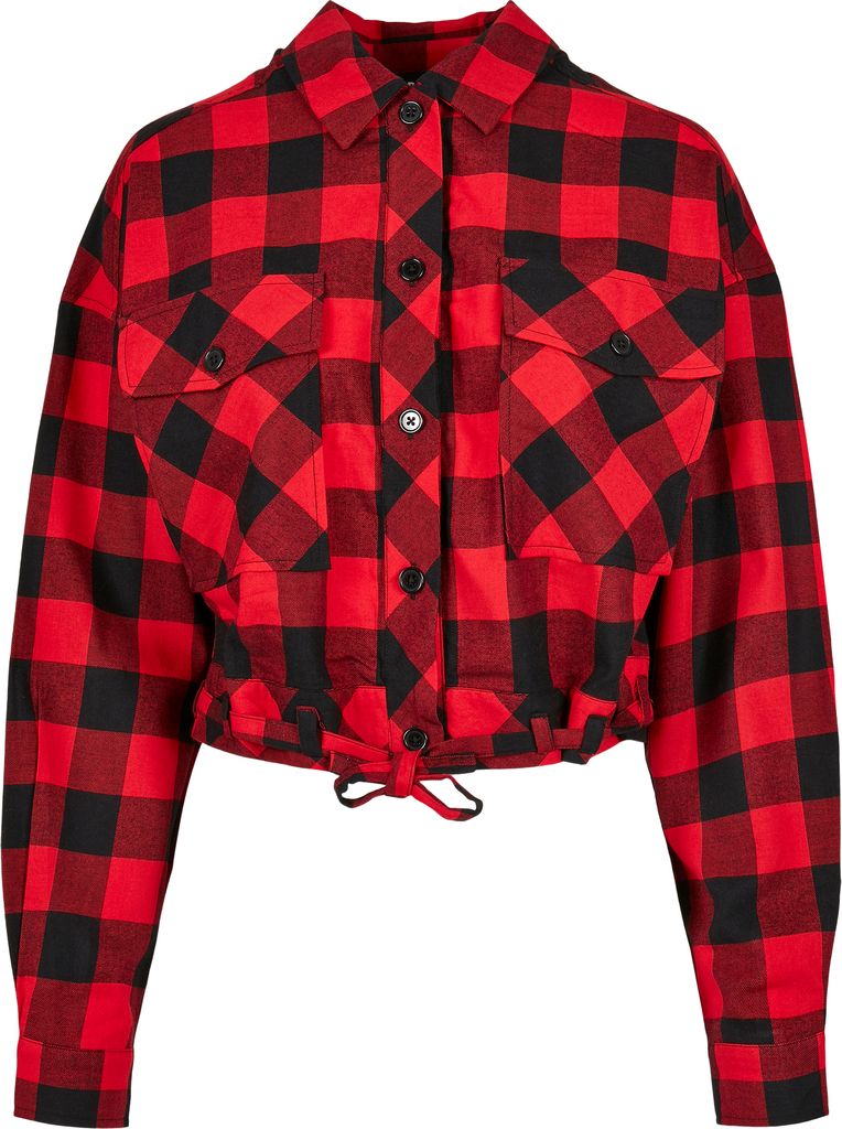 Urban Classics Ladies - Short FLANELL Hemd rot schwarz - L