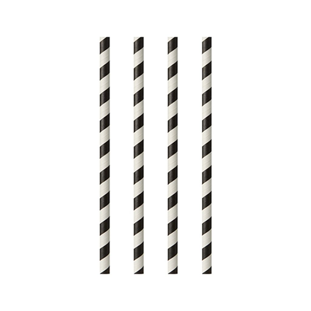 Papstar Trinkhalme Papier Strippes 20cm schwarz weiss 100 Zdjęcie produktu 