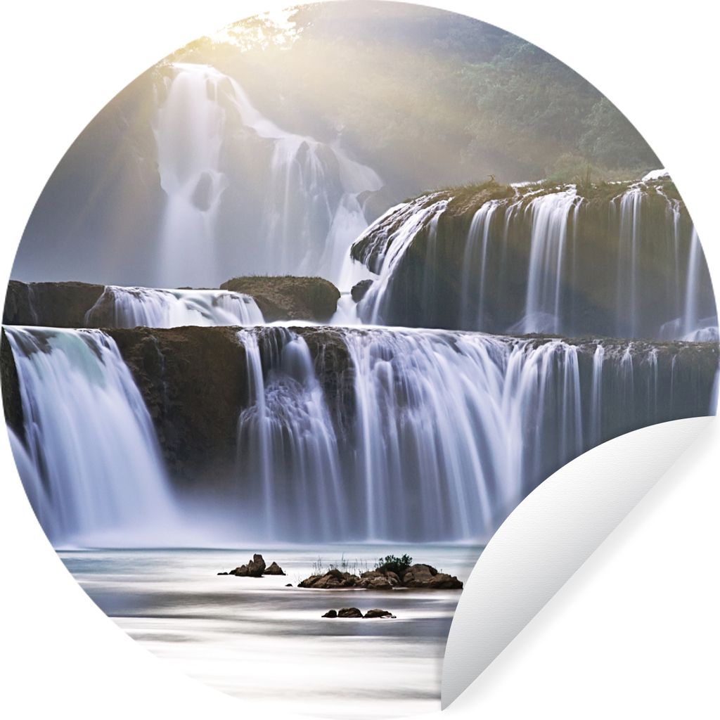 MuchoWow Runde Wandtattoo - Wandsticker Tapete Aufkleber Wasserfall - Felsen - Natur Ø 80 cm Selbstklebend und Repositionierbar - Wandaufkleber ...