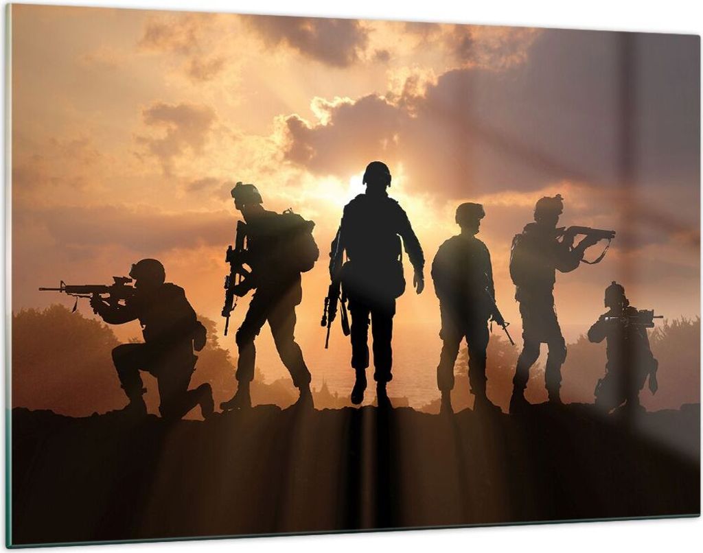 Bilder auf glas - Armee Waffen Sonne Militär - 120x80cm - Glasbilder - Wandbilder - Kunstdruck - zum Aufhängen bereit - Wanddekoration aus Glas -...