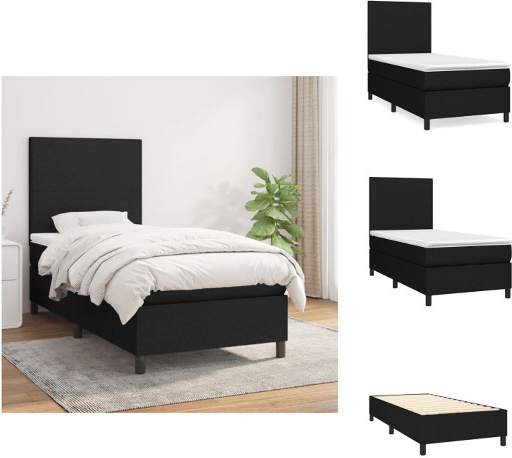 vidaXL Boxspringbett mit Matratze Schwarz 100x200 cm Stoff - Betten & Bettgestelle