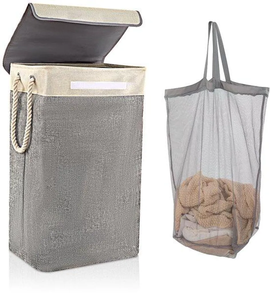 Panier à linge 84L pliable gain de place - Corbeille de rangement bicolore