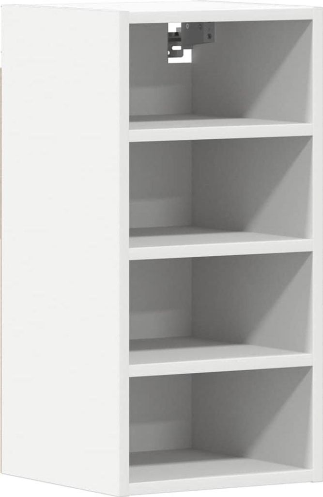 A white cabinet with four shelves.
