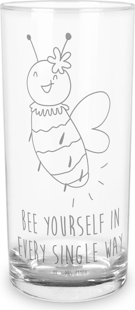 Mr. & Mrs. Panda Glas Biene Blume 400 ml - Transparent - Geschenk, getränkeglas, Glasbecher, Cocktailglas, Wasserglas, Tumbler