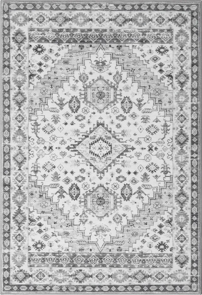 Grand Tapis de Salon Vintage Gris 240x340 cm avec Dossier Antidérapant