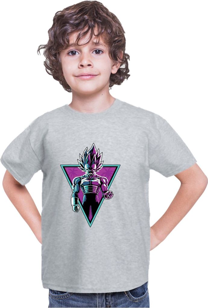 Kinder T-Shirt Dragon Anime Manga Ball Z Retro Vegeta 01, 7-8 Jahr - 128 / Grau