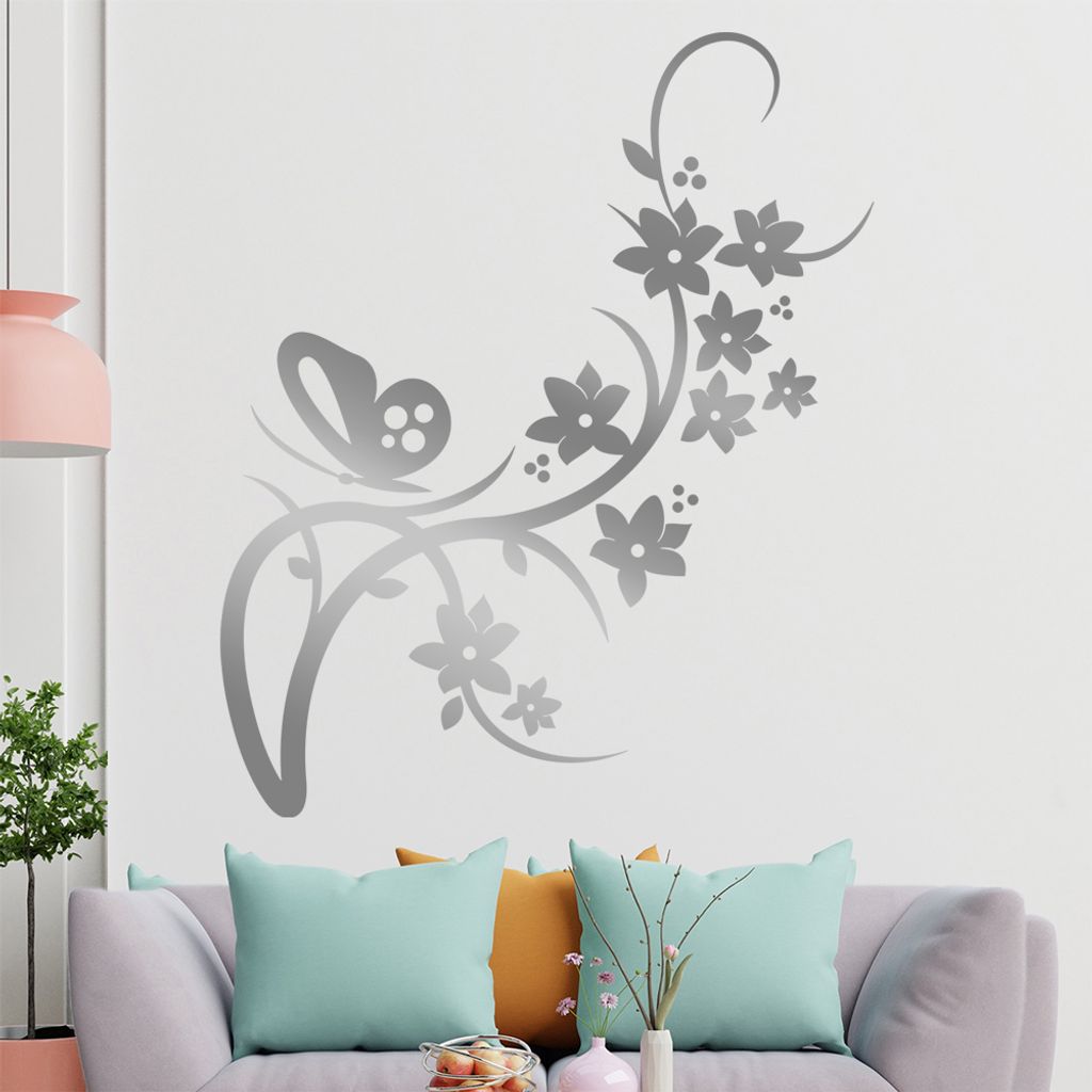 Falter Schmetterling Blüte Wandtattoo in 6 Größen - Wandaufkleber Wall Sticker - Dekoration, Küche, Wohnzimmer, Schlafzimmer, Badezimmer
