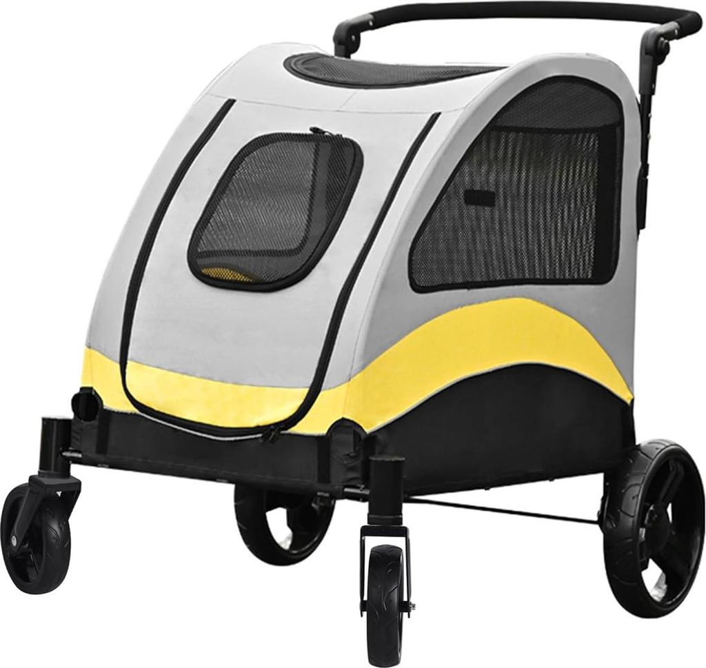 Zusammenklappbarer Hunde-Buggy für schwere Belastung - Hunde-Kinderwagen bis 42 kg - 4 Räder - verstellbarer Griff - 3 Netzfenster