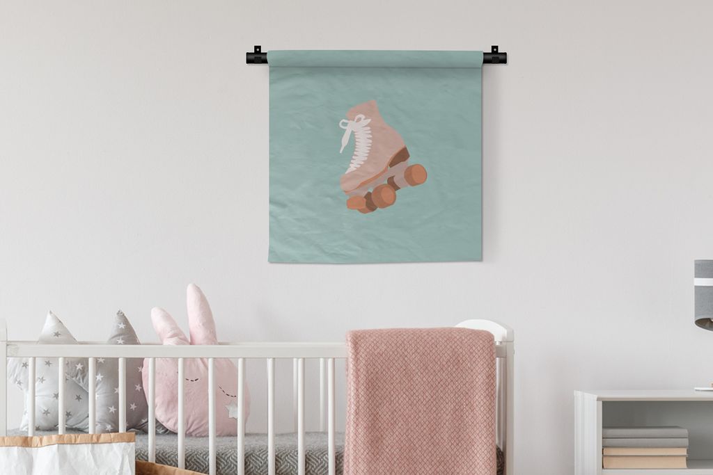 MuchoWow Wandteppich Wandbehang Sommer - Rollschuh - Pastell 60x60 cm Tapisserie Dekoration Wandtuch - Dekorationen - Wand Decke