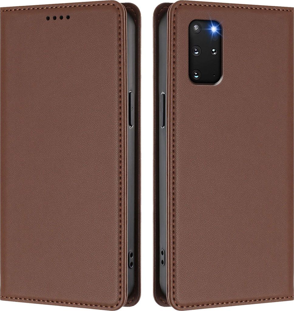 Handyhülle für Samsung Galaxy S20+ 5G, Kunstleder Klapphülle Stoßfeste Magnetische Hülle mit Ständer Braun