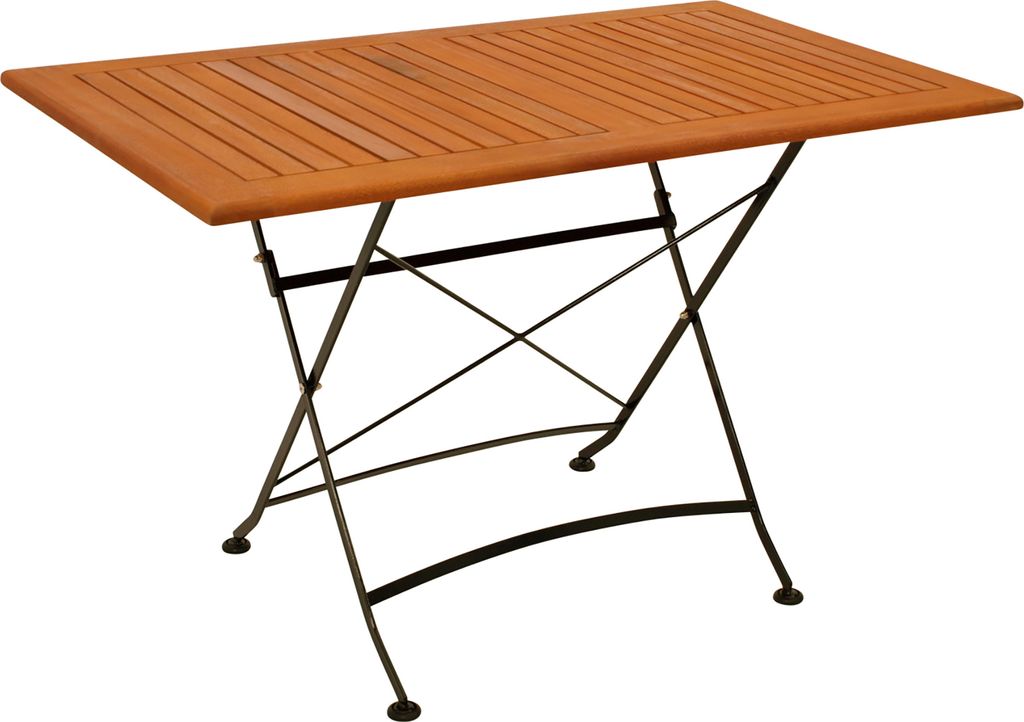 TPFGarden KLAPPTISCH Bad Belzig - Gartentisch mit schwarzem Flachstahlgestell und Belattung aus Eukalyptusholz geölt - Outdoor Tisch 120x70 cm - -.