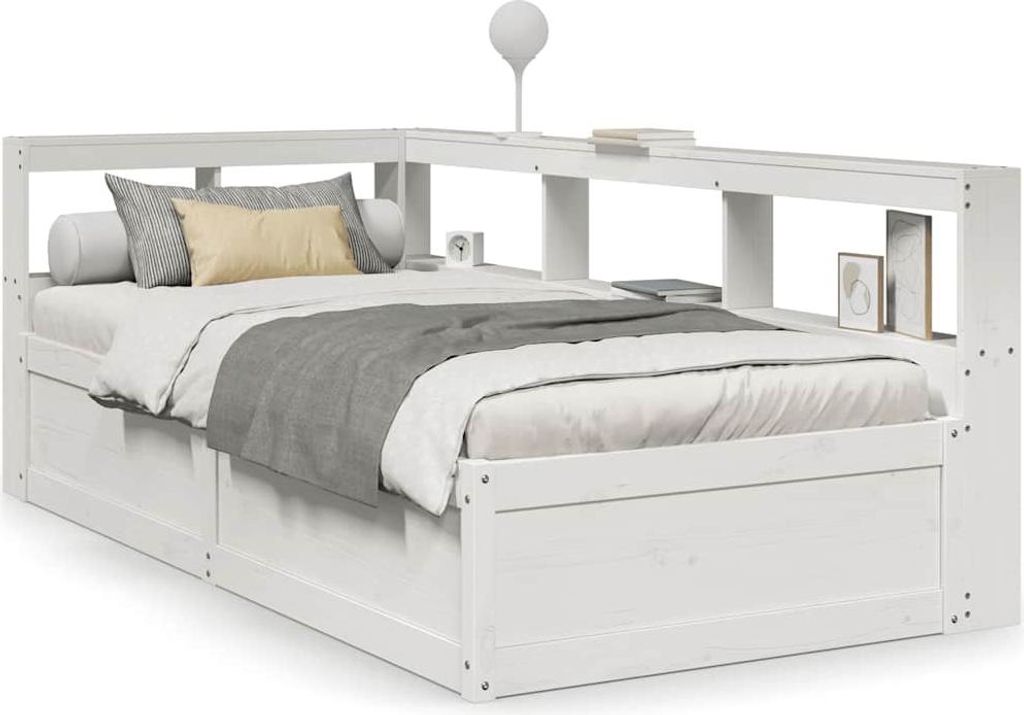 vidaXL Massivholzbett mit Regal ohne Matratze Weiß 75x190 cm Kiefer